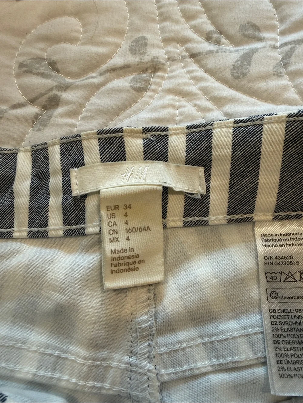 H&M Navy and White Striped Jean Shorts